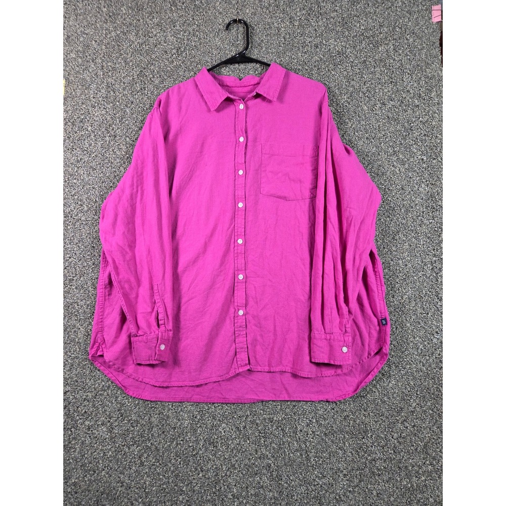 Gap Button Down Shirt Women XXL Pink Linen Blend Long Sleeve Casual Pocket